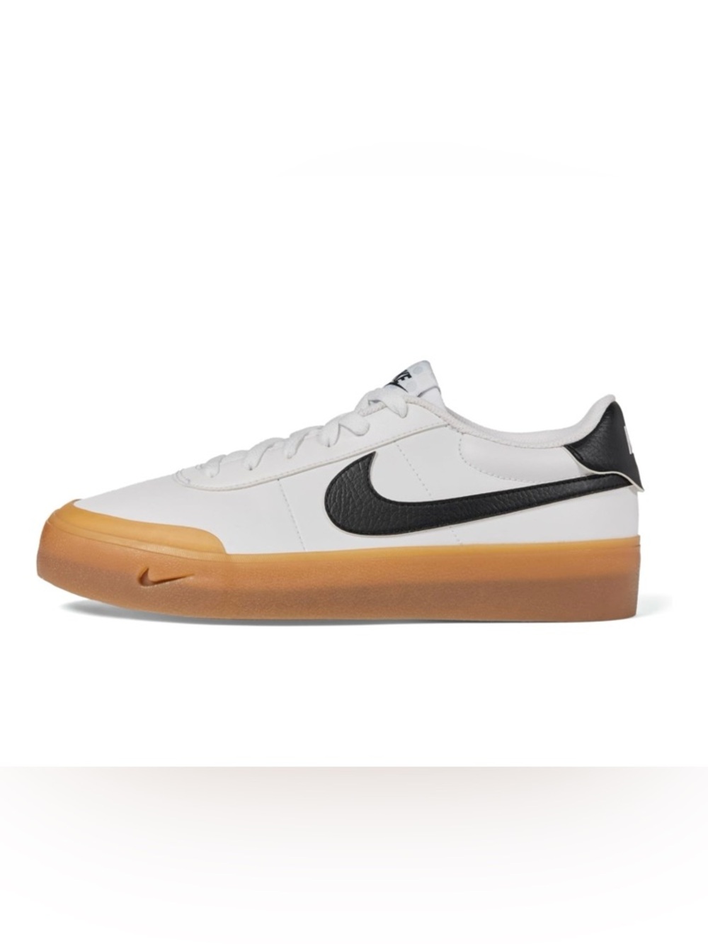 Nike White Leather Low-Top Sneakers with Black Swoosh and Gum Sole